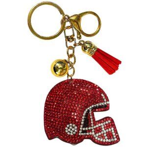 NWT Red & Silver Crystal Football Helmet Keychain – Sparkly Bag Charm w/ Gold Ha